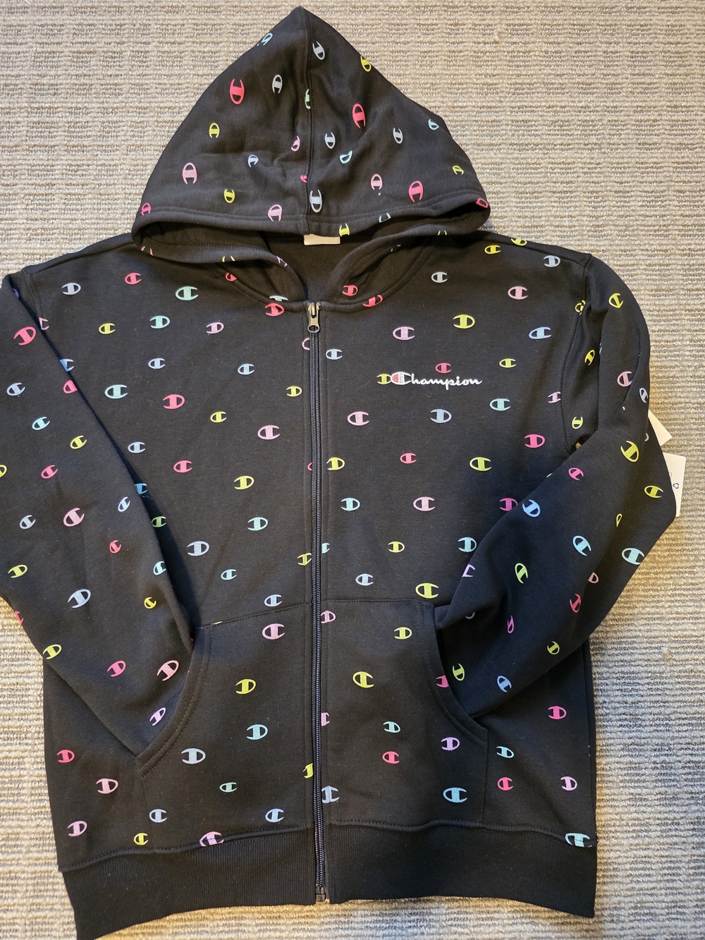 Champion Black Kids' Zip Hoodie with Multicolor Champion C Logos